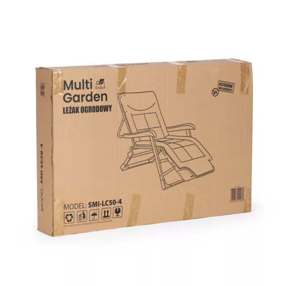 Napozóágy, MultiGarden SMI-LC50-4, szürke, 180 x 63 cm, összecsukható, állítható pozícióval, fémvázas kialakítás, teherbírás: 150 kg