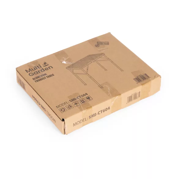 Kerti asztal, MultiGarden SMI-CT604, fekete, 60 x 40 cm, összecsukható, magasság: 49 cm, bőrönddé hajtható, alumínium váz, csúszásgátló láb, teherbírás: 10 kg