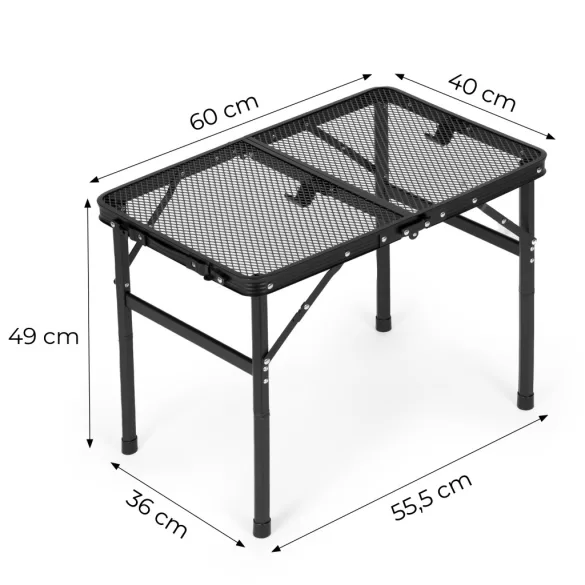 Kerti asztal, MultiGarden SMI-CT604, fekete, 60 x 40 cm, összecsukható, magasság: 49 cm, bőrönddé hajtható, alumínium váz, csúszásgátló láb, teherbírás: 10 kg