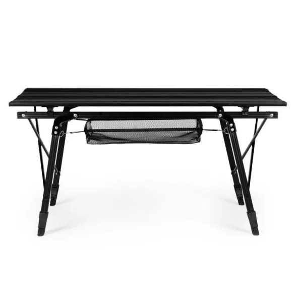 Kerti asztal, MultiGarden SMI-CT905-1, fekete, 90 x 50 cm, összecsukható, állítható magasság: 44,5–65,5 cm, alumínium váz, kosárral, teherbírás: 10 kg