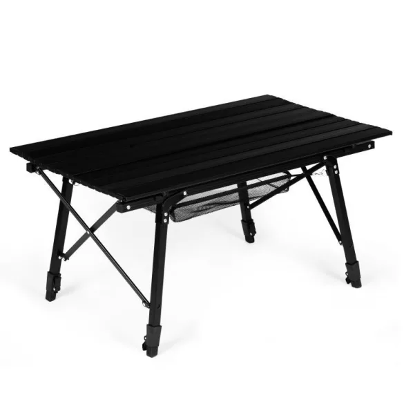 Kerti asztal, MultiGarden SMI-CT905-1, fekete, 90 x 50 cm, összecsukható, állítható magasság: 44,5–65,5 cm, alumínium váz, kosárral, teherbírás: 10 kg