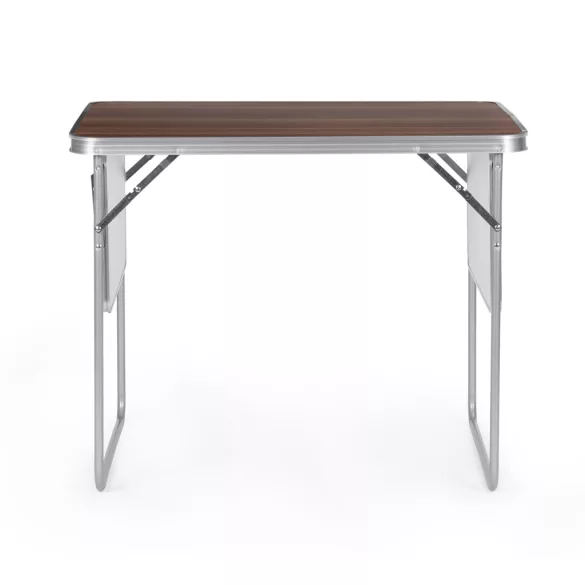 Kerti asztal, MultiGarden SMI-CT806-16, barna, 120 x 60 cm, barna, összecsukható, bőrönddé hajtható, 2 polccal, acél váz, MDF asztallap, teherbírás: 10 kg