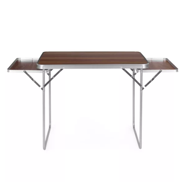 Kerti asztal, MultiGarden SMI-CT806-16, barna, 120 x 60 cm, barna, összecsukható, bőrönddé hajtható, 2 polccal, acél váz, MDF asztallap, teherbírás: 10 kg
