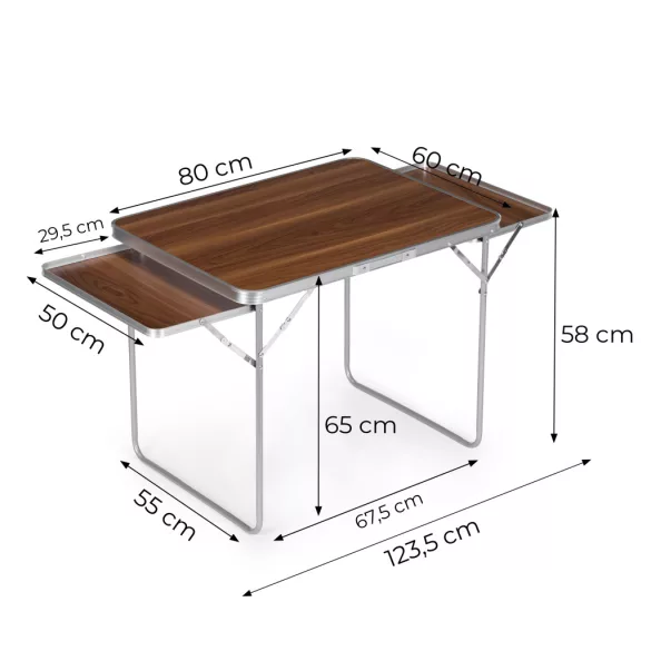 Kerti asztal, MultiGarden SMI-CT806-16, barna, 120 x 60 cm, barna, összecsukható, bőrönddé hajtható, 2 polccal, acél váz, MDF asztallap, teherbírás: 10 kg
