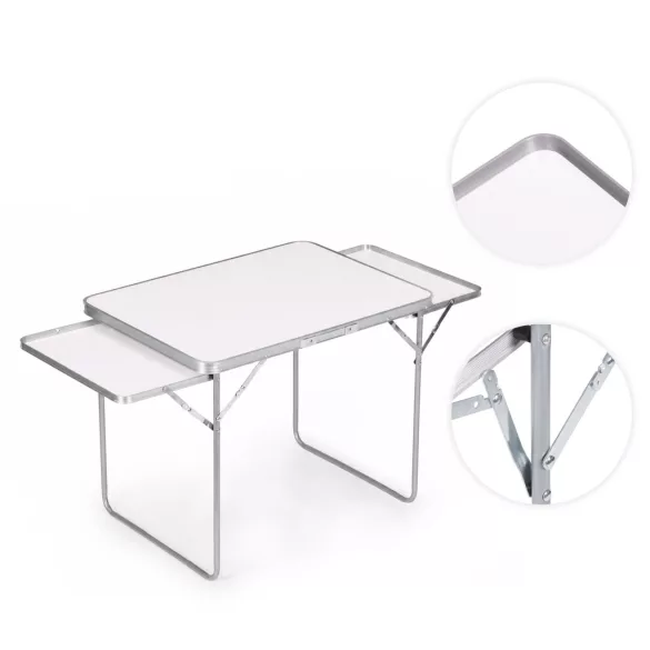 Kerti asztal, MultiGarden SMI-CT806-5, fehér, 120 x 60 cm, barna, összecsukható, bőrönddé hajtható, 2 polccal, acél váz, MDF asztallap, teherbírás: 10 kg