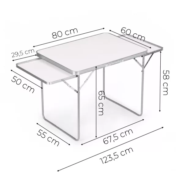 Kerti asztal, MultiGarden SMI-CT806-5, fehér, 120 x 60 cm, barna, összecsukható, bőrönddé hajtható, 2 polccal, acél váz, MDF asztallap, teherbírás: 10 kg