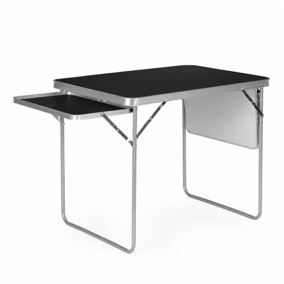 Kerti asztal, MultiGarden SMI-CT806-1, fekete, 120 x 60 cm, barna, összecsukható, bőrönddé hajtható, 2 polccal, acél váz, MDF asztallap, teherbírás: 10 kg