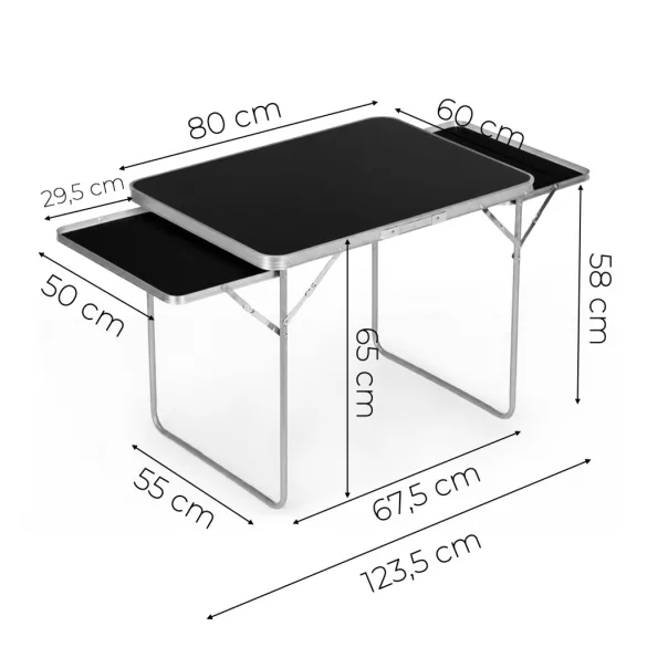 Kerti asztal, MultiGarden SMI-CT806-1, fekete, 120 x 60 cm, barna, összecsukható, bőrönddé hajtható, 2 polccal, acél váz, MDF asztallap, teherbírás: 10 kg