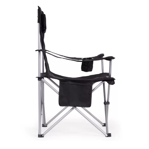 Kempingszék, MultiGarden ZRLA116, fekete, 86 x 54 x 90 cm, összecsukható, acél váz, fejtámla, pohártartó, hordtáskával, teherbírás: 120 kg