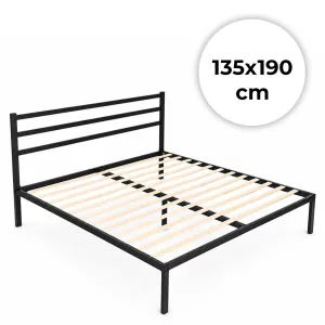 Fém ágykeret, ModernHome GIC-BFWB02, 135 x 190 cm, fekete, fém és fa, fém ágykeret és fejtámla, 400 kg teherbírás