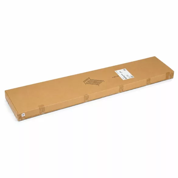 Fém ágykeret, ModernHome GIC-BFWB02, 135 x 190 cm, fekete, fém és fa, fém ágykeret és fejtámla, 400 kg teherbírás