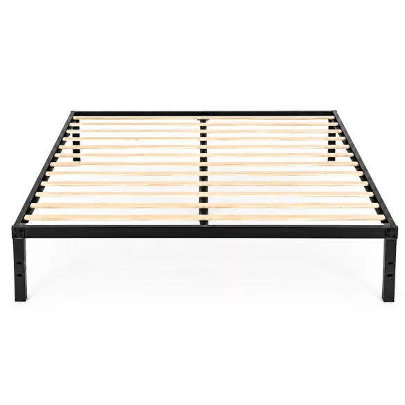 Fém ágykeret, ModernHome, 190 x 200 cm, fekete, fém és fa, fém ágykeret, minimalista, 400 kg teherbírás