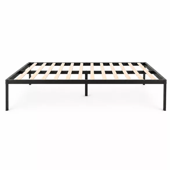 Fém ágykeret, ModernHome, 190 x 200 cm, fekete, fém és fa, fém ágykeret, minimalista, 400 kg teherbírás