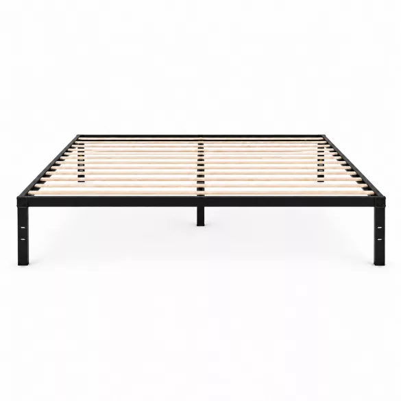 Fém ágykeret, ModernHome, 190 x 200 cm, fekete, fém és fa, fém ágykeret, minimalista, 400 kg teherbírás