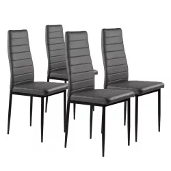   Étkezőszék, ModernHome DC855-4, 4 db, szürke, 98 x 43 x 41 cm, ökobőr kárpit, porszórt acél lábak, magas háttámla, teherbírás: 120 kg