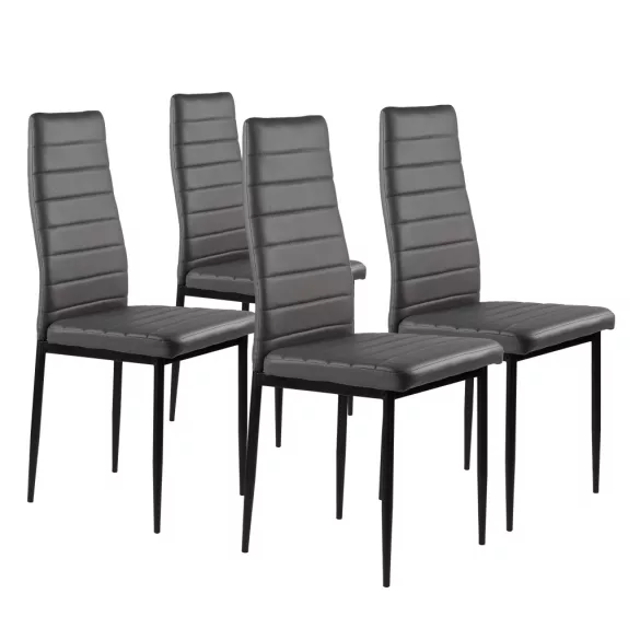 Étkezőszék, ModernHome DC855-4, 4 db, szürke, 98 x 43 x 41 cm, ökobőr kárpit, porszórt acél lábak, magas háttámla, teherbírás: 120 kg