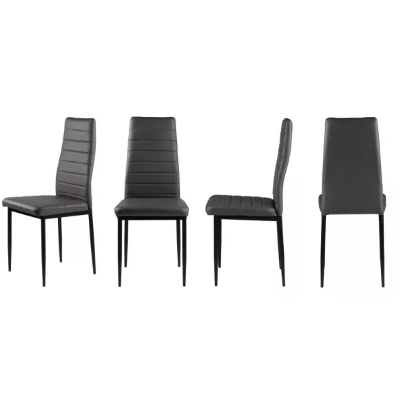 Étkezőszék, ModernHome DC855-4, 4 db, szürke, 98 x 43 x 41 cm, ökobőr kárpit, porszórt acél lábak, magas háttámla, teherbírás: 120 kg
