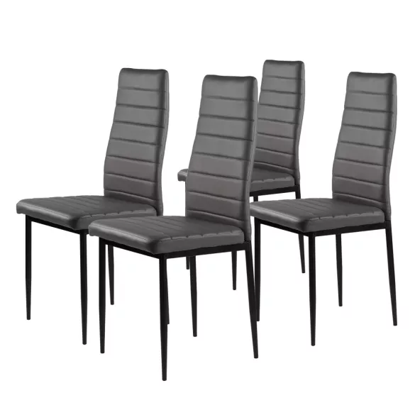 Étkezőszék, ModernHome DC855-4, 4 db, szürke, 98 x 43 x 41 cm, ökobőr kárpit, porszórt acél lábak, magas háttámla, teherbírás: 120 kg