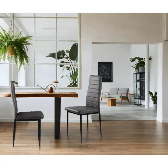 Étkezőszék, ModernHome DC855-4, 4 db, szürke, 98 x 43 x 41 cm, ökobőr kárpit, porszórt acél lábak, magas háttámla, teherbírás: 120 kg
