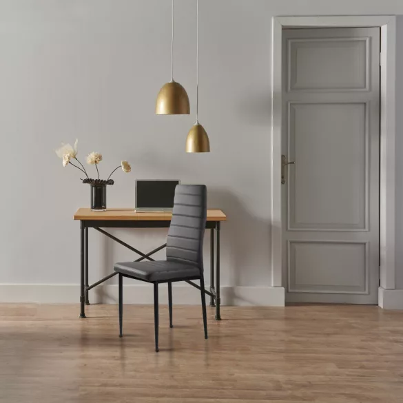 Étkezőszék, ModernHome DC855-4, 4 db, szürke, 98 x 43 x 41 cm, ökobőr kárpit, porszórt acél lábak, magas háttámla, teherbírás: 120 kg