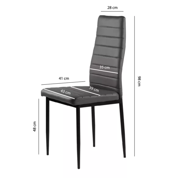Étkezőszék, ModernHome DC855-4, 4 db, szürke, 98 x 43 x 41 cm, ökobőr kárpit, porszórt acél lábak, magas háttámla, teherbírás: 120 kg