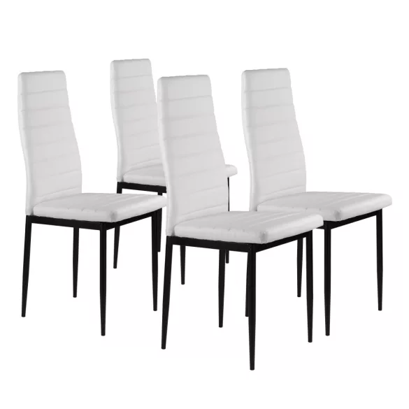 Étkezőszék, ModernHome DC855-4, 4 db, fehér, 98 x 43 x 41 cm, ökobőr kárpit, porszórt acél lábak, magas háttámla, teherbírás: 120 kg