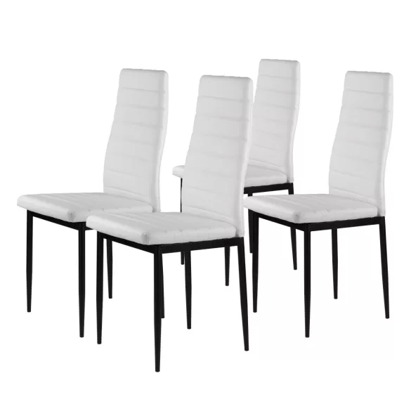 Étkezőszék, ModernHome DC855-4, 4 db, fehér, 98 x 43 x 41 cm, ökobőr kárpit, porszórt acél lábak, magas háttámla, teherbírás: 120 kg