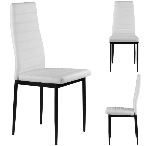 Étkezőszék, ModernHome DC855-4, 4 db, fehér, 98 x 43 x 41 cm, ökobőr kárpit, porszórt acél lábak, magas háttámla, teherbírás: 120 kg