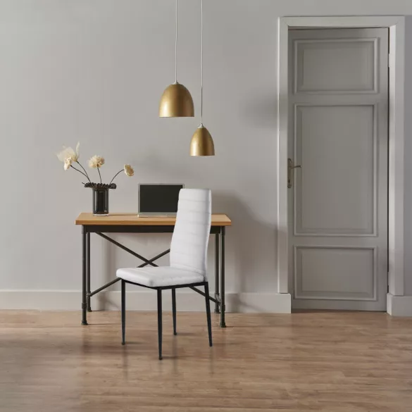 Étkezőszék, ModernHome DC855-4, 4 db, fehér, 98 x 43 x 41 cm, ökobőr kárpit, porszórt acél lábak, magas háttámla, teherbírás: 120 kg