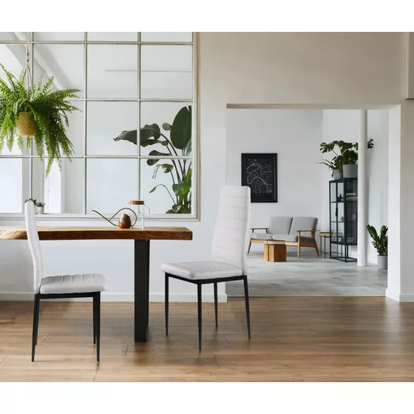 Étkezőszék, ModernHome DC855-4, 4 db, fehér, 98 x 43 x 41 cm, ökobőr kárpit, porszórt acél lábak, magas háttámla, teherbírás: 120 kg