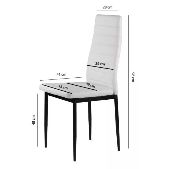 Étkezőszék, ModernHome DC855-4, 4 db, fehér, 98 x 43 x 41 cm, ökobőr kárpit, porszórt acél lábak, magas háttámla, teherbírás: 120 kg