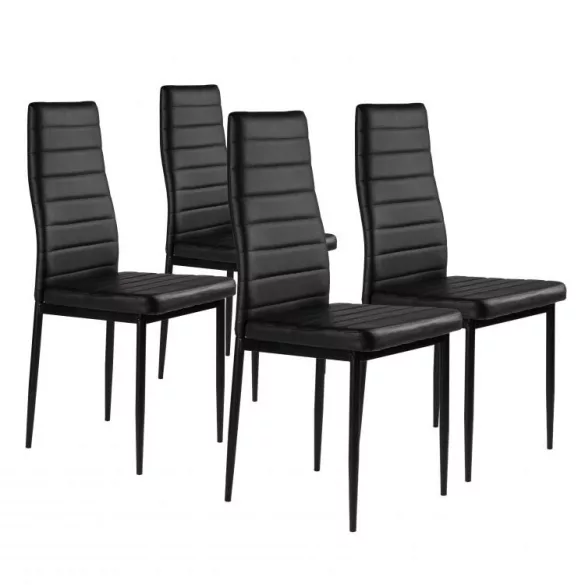 Étkezőszék, ModernHome DC855-4, 4 db, fekete, 98 x 43 x 41 cm, ökobőr kárpit, porszórt acél lábak, magas háttámla, teherbírás: 120 kg