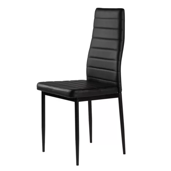 Étkezőszék, ModernHome DC855-4, 4 db, fekete, 98 x 43 x 41 cm, ökobőr kárpit, porszórt acél lábak, magas háttámla, teherbírás: 120 kg