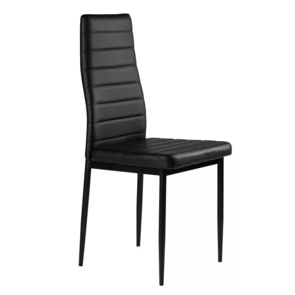 Étkezőszék, ModernHome DC855-4, 4 db, fekete, 98 x 43 x 41 cm, ökobőr kárpit, porszórt acél lábak, magas háttámla, teherbírás: 120 kg