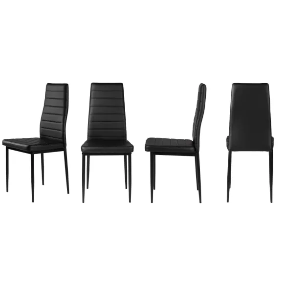 Étkezőszék, ModernHome DC855-4, 4 db, fekete, 98 x 43 x 41 cm, ökobőr kárpit, porszórt acél lábak, magas háttámla, teherbírás: 120 kg