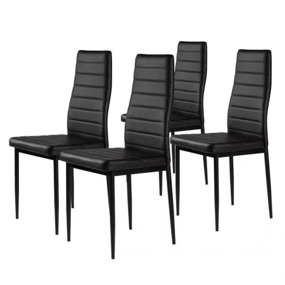 Étkezőszék, ModernHome DC855-4, 4 db, fekete, 98 x 43 x 41 cm, ökobőr kárpit, porszórt acél lábak, magas háttámla, teherbírás: 120 kg