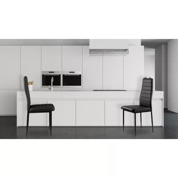 Étkezőszék, ModernHome DC855-4, 4 db, fekete, 98 x 43 x 41 cm, ökobőr kárpit, porszórt acél lábak, magas háttámla, teherbírás: 120 kg