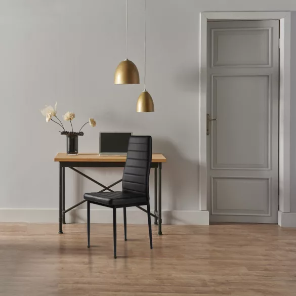 Étkezőszék, ModernHome DC855-4, 4 db, fekete, 98 x 43 x 41 cm, ökobőr kárpit, porszórt acél lábak, magas háttámla, teherbírás: 120 kg