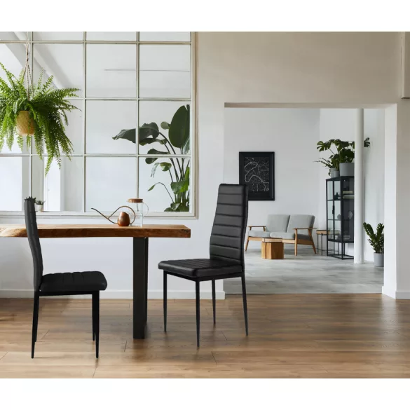 Étkezőszék, ModernHome DC855-4, 4 db, fekete, 98 x 43 x 41 cm, ökobőr kárpit, porszórt acél lábak, magas háttámla, teherbírás: 120 kg