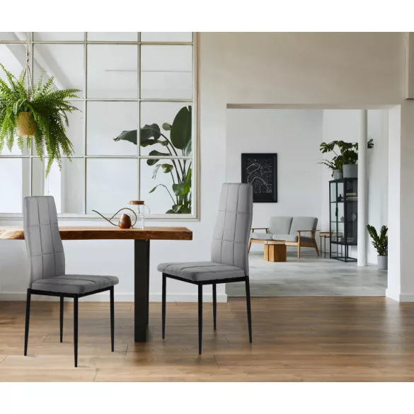 Étkezőszék, ModernHome DC860-4, 4 db, szürke, 98 x 42 x 42 cm, steppelt kárpit, porszórt acél lábak, magas háttámla, teherbírás: 120 kg