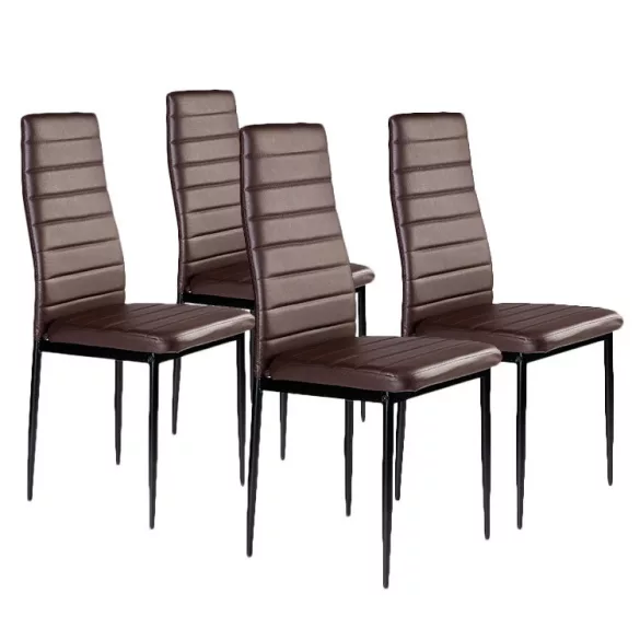 Étkezőszék, ModernHome DC855-4, 4 db, barna, 98 x 43 x 41 cm, ökobőr kárpit, porszórt acél lábak, magas háttámla, teherbírás: 120 kg