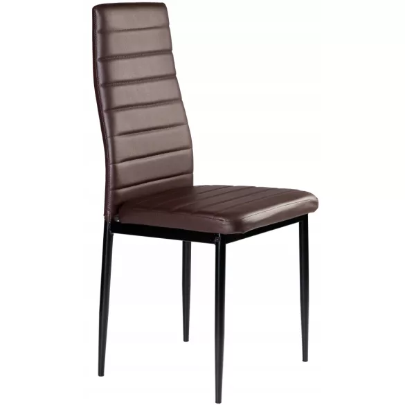 Étkezőszék, ModernHome DC855-4, 4 db, barna, 98 x 43 x 41 cm, ökobőr kárpit, porszórt acél lábak, magas háttámla, teherbírás: 120 kg