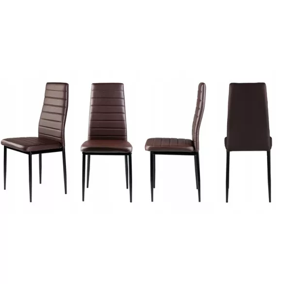 Étkezőszék, ModernHome DC855-4, 4 db, barna, 98 x 43 x 41 cm, ökobőr kárpit, porszórt acél lábak, magas háttámla, teherbírás: 120 kg
