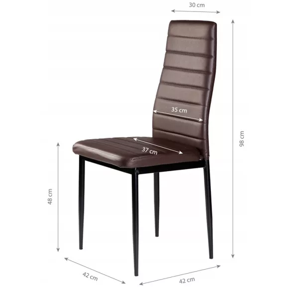 Étkezőszék, ModernHome DC855-4, 4 db, barna, 98 x 43 x 41 cm, ökobőr kárpit, porszórt acél lábak, magas háttámla, teherbírás: 120 kg