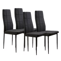   Étkezőszék, ModernHome DC860-4, 4 db, fekete, 98 x 42 x 42 cm, steppelt kárpit, porszórt acél lábak, magas háttámla, teherbírás: 120 kg