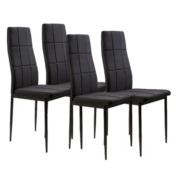 Étkezőszék, ModernHome DC860-4, 4 db, fekete, 98 x 42 x 42 cm, steppelt kárpit, porszórt acél lábak, magas háttámla, teherbírás: 120 kg