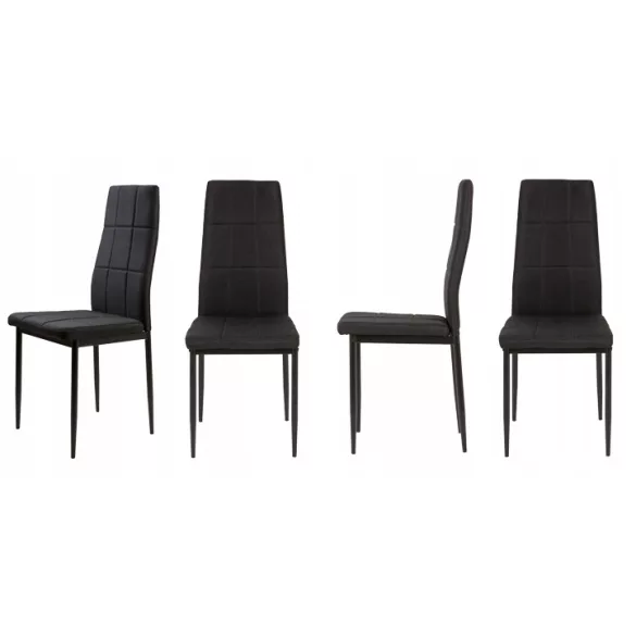 Étkezőszék, ModernHome DC860-4, 4 db, fekete, 98 x 42 x 42 cm, steppelt kárpit, porszórt acél lábak, magas háttámla, teherbírás: 120 kg