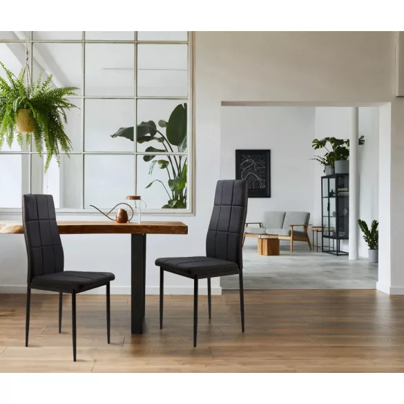 Étkezőszék, ModernHome DC860-4, 4 db, fekete, 98 x 42 x 42 cm, steppelt kárpit, porszórt acél lábak, magas háttámla, teherbírás: 120 kg