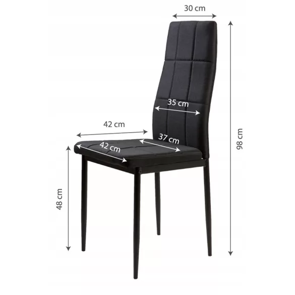 Étkezőszék, ModernHome DC860-4, 4 db, fekete, 98 x 42 x 42 cm, steppelt kárpit, porszórt acél lábak, magas háttámla, teherbírás: 120 kg