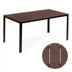   Kerti asztal, MultiGarden SAK-156, barna, 156 × 78 cm, 6 személyes, magasság: 74 cm, fahatású műanyag asztallap, porszórt acél váz, teherbírás: 150 kg